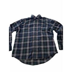 Eddie Bauer Plaid Shirt Large Mens Button Down Black Blue Green Cotton Flannel